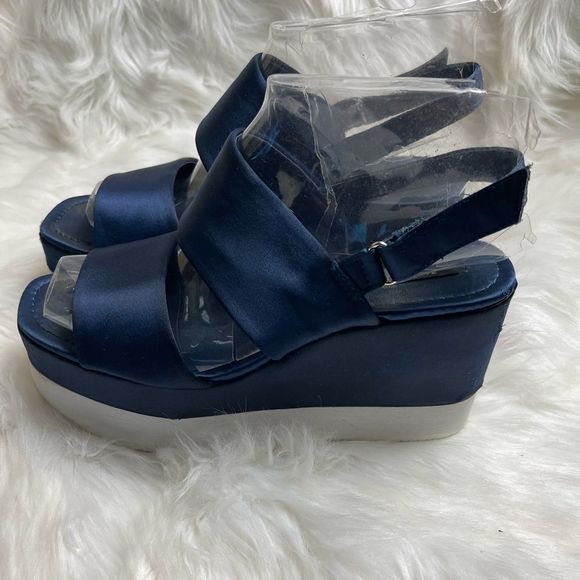 Zara Basic Navy blue satin platform wedge straps sandals size EUR 39